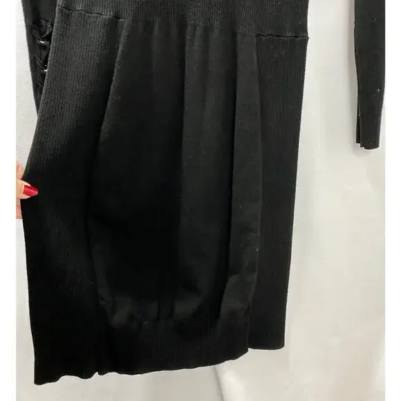 Chache Black Round Neck Long Sleeve Ribbed Knit Bodycon Dress Medium - Picture 3 of 10